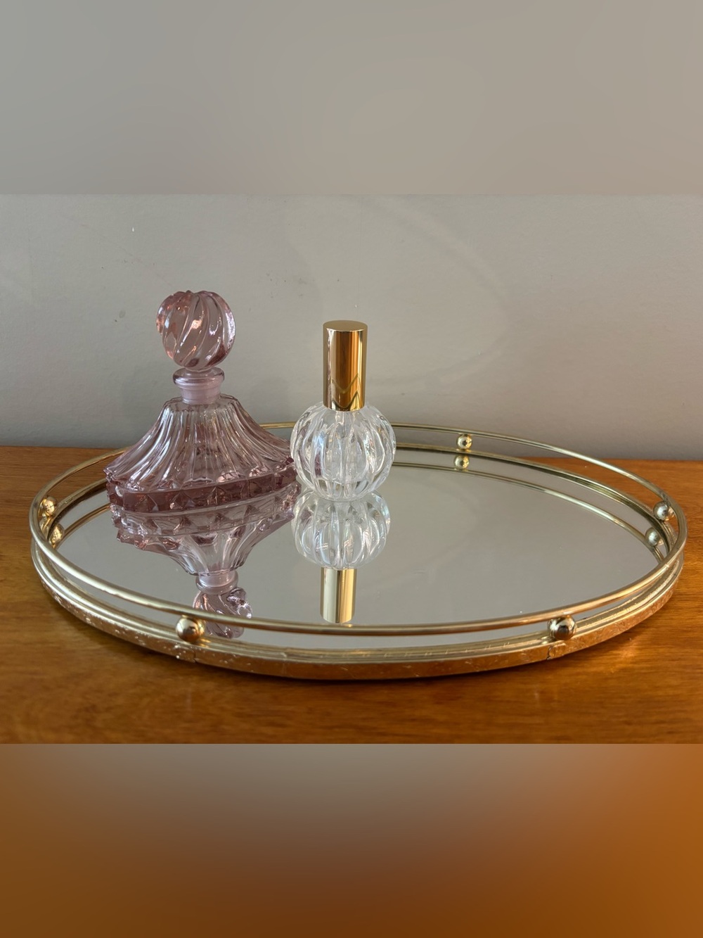 Vintage Hollywood regency Oval Mirrored Vanity Tray 13"x8"